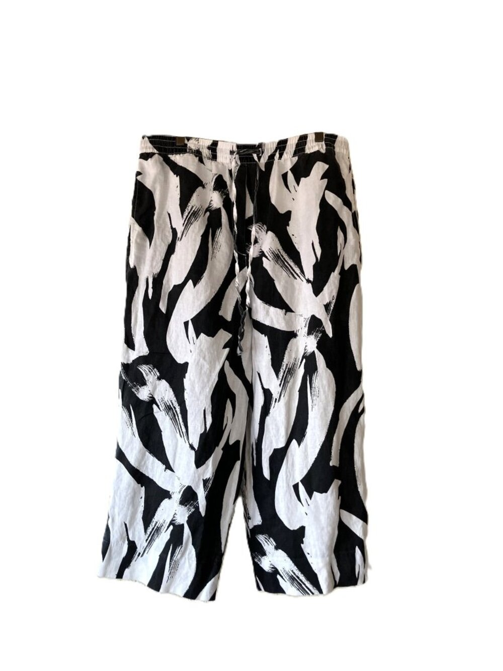 DKNY Pure 100% Linen Cropped Wide Leg Pants Abstract Print L